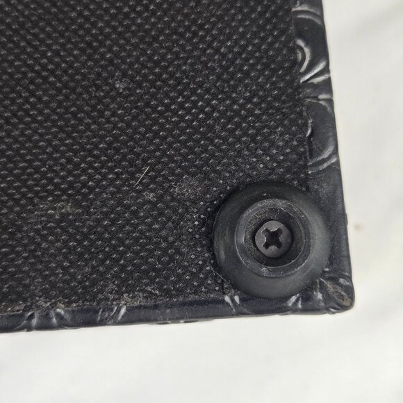 Black Leather Tray with Embossed Fleur de Lis Pattern Open Wrapped Handles - Picture 6 of 12